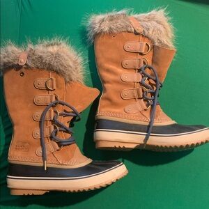 Sorel Women's Tan Brown Faux-Fur Blue  Lace-Up Winter Boots CHECK DESCRIPTION